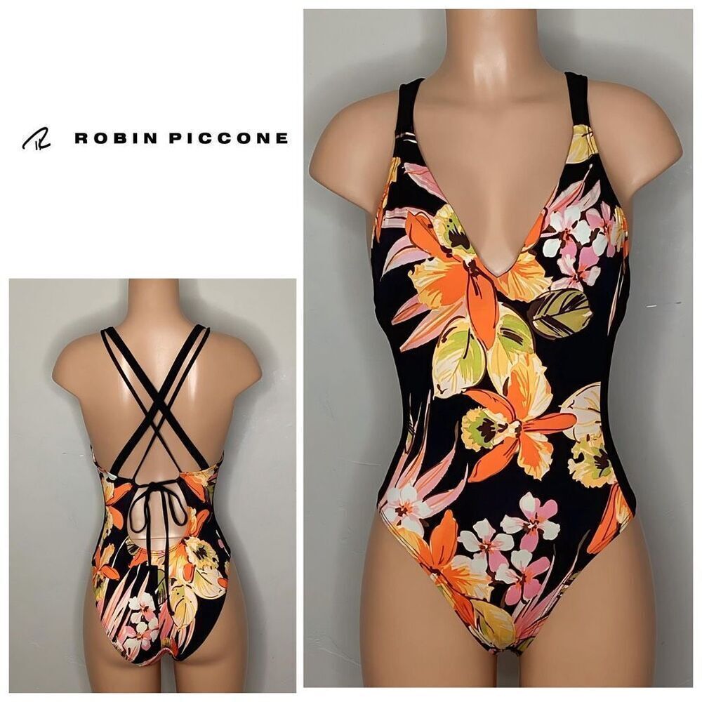 New. Robin Piccone floral v- neck one piece. XS. Retail $212